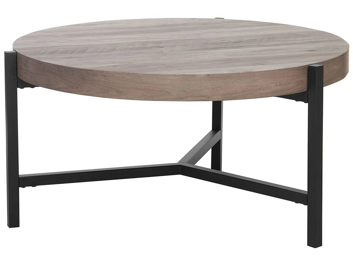 Coffee Table Taupe Wood Top Black Metal Legs 70 cm Round Modern Industrial Living Room Beliani