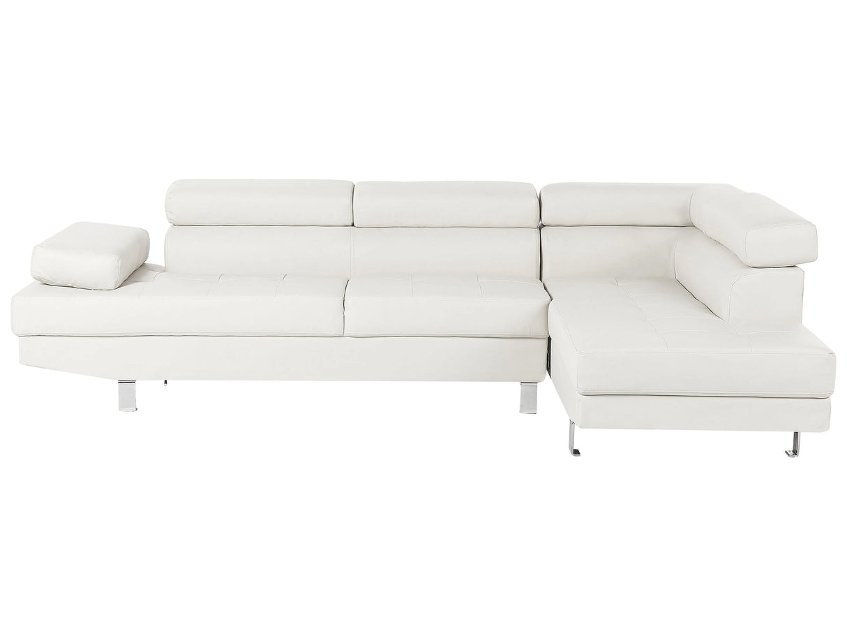 Corner Sofa White Faux Leather L-shaped 5 Seater Adjustable Headrests and Armrests Modern Living Room Couch Beliani
