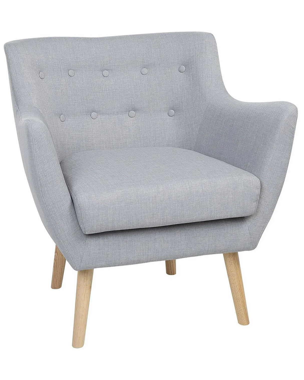 Armchair Grey Fabric Button Back Rubberwood Legs Modern Beliani