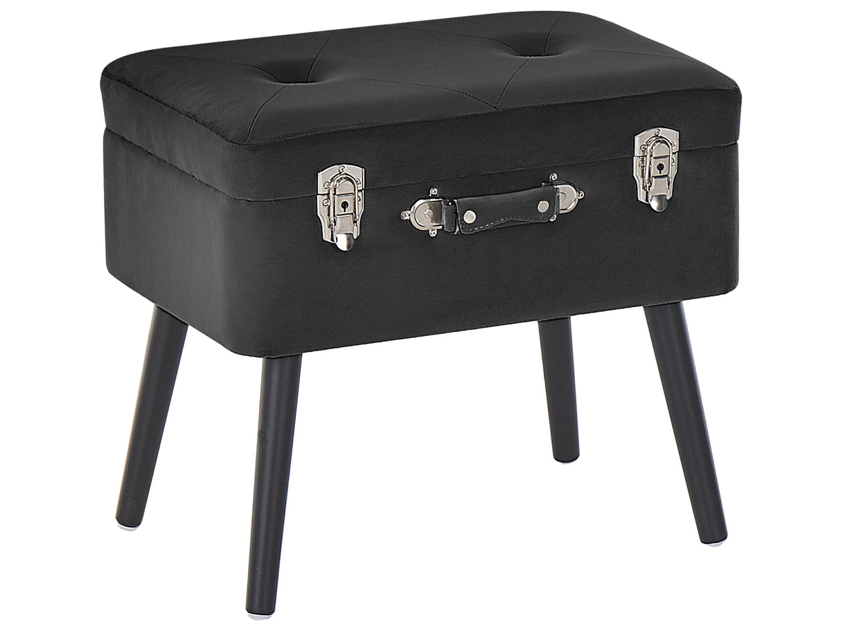 Stool with Storage Black Velvet Upholstered Black Legs Suitcase Design Buttoned Top Beliani