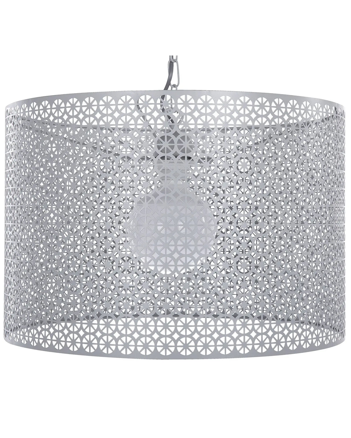 Pendant Ceiling Lamp Grey Patterned Metal Drum Round Shade Cylindrical Novelty Modern Beliani
