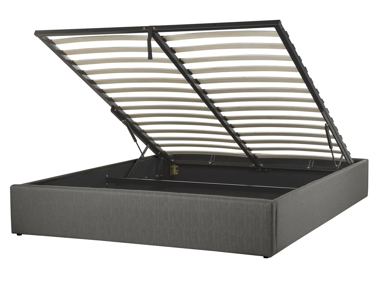 Slatted Bed Frame Grey Polyester Fabric Upholstered Ottoman Storage 5ft3 EU King Size Modern Design Beliani