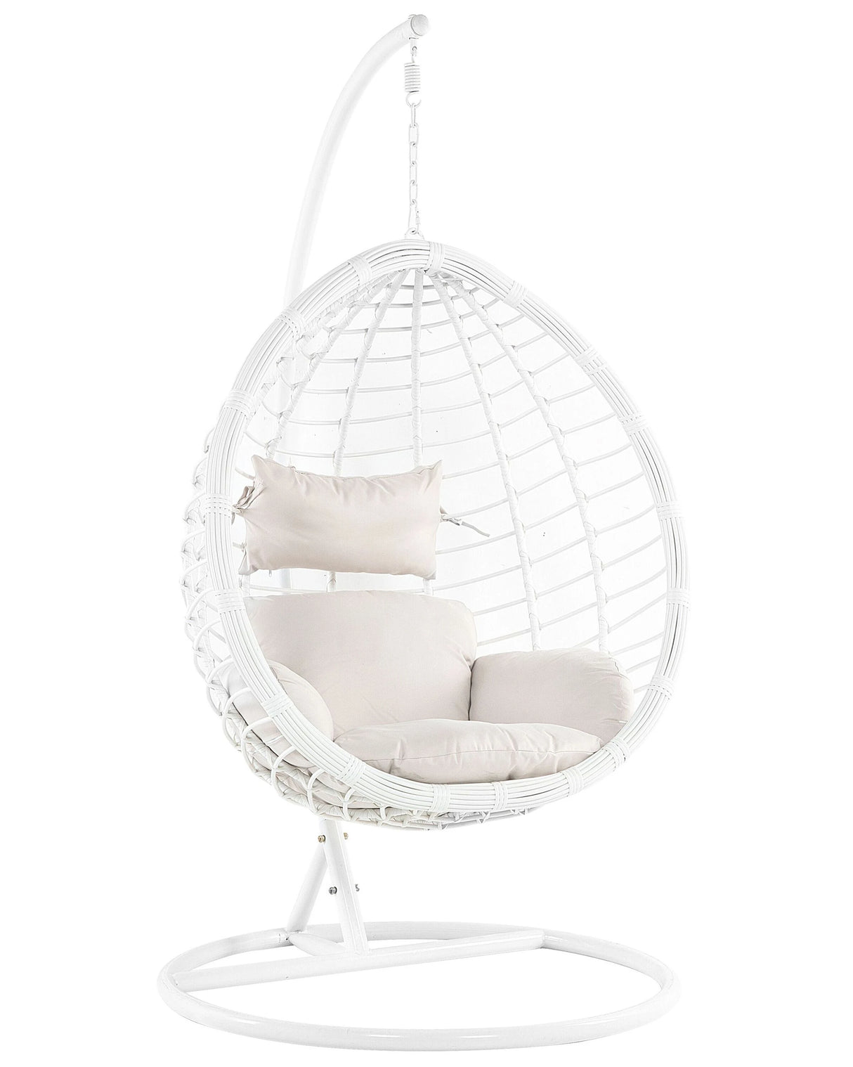 Rattan PE Hanging Chair White Swing Egg Shape Wicker Rustic Boho Beliani