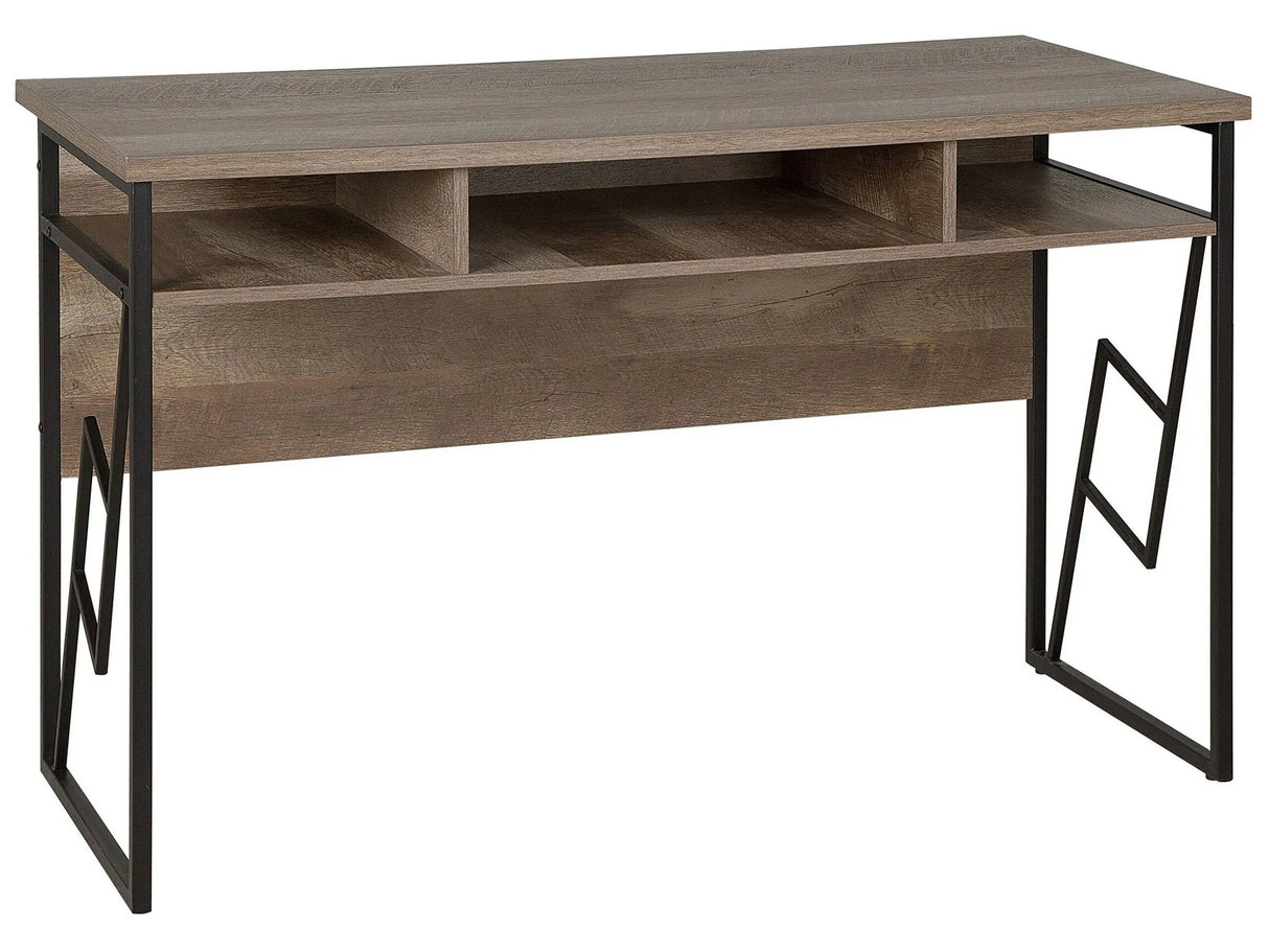 Home Office Desk Dark Wood Top Black Metal Frame 120 x 60 cm Storage Shelf Modern Industrial Design Beliani
