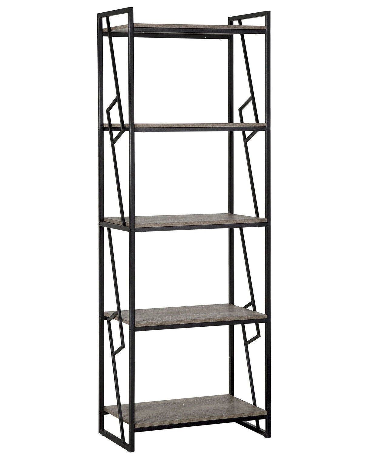 5 Tier Bookcase Dark Wood and Black Metal Frame Open Shelf Industrial Minimalist Shelving Unit Beliani