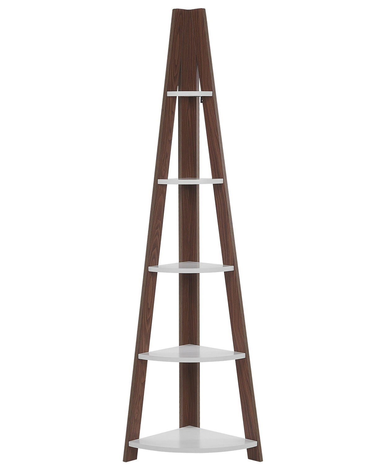 4-Tier Ladder Bookcase Dark Wood with White Book Shelf Corner Display Beliani