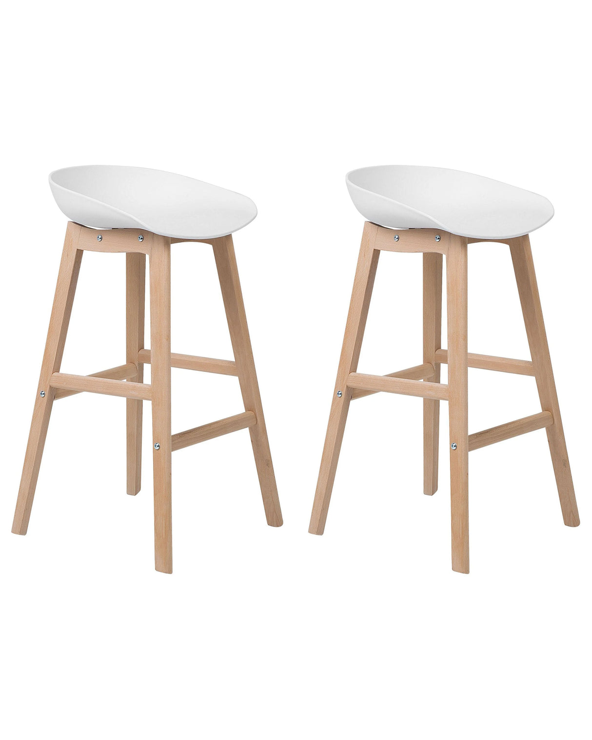 Set of 2 Bar Stools Light Wood and White Plastic 85 cm Seat Counter Chair Beliani