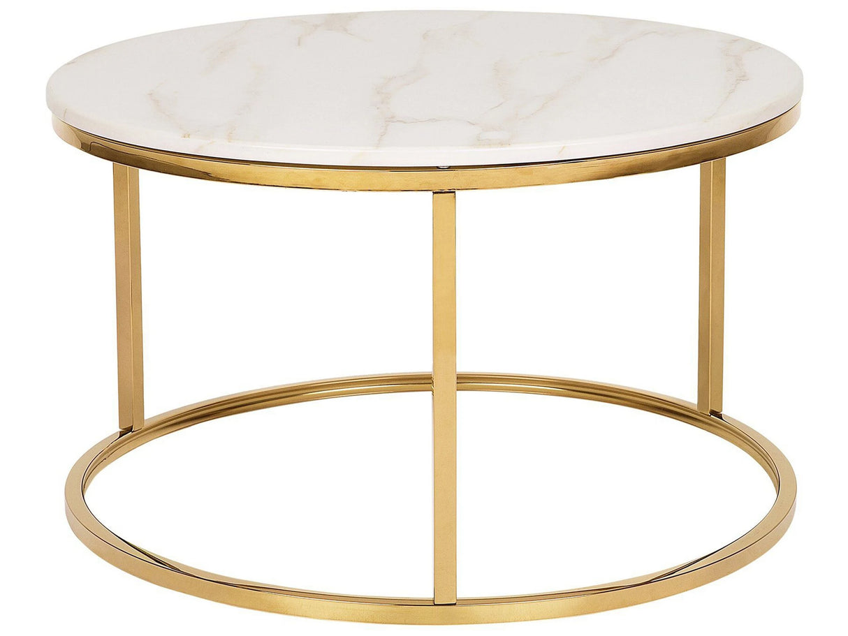 Coffee Table Beige Marble Effect 70 cm Round Gold Base Modern Beliani