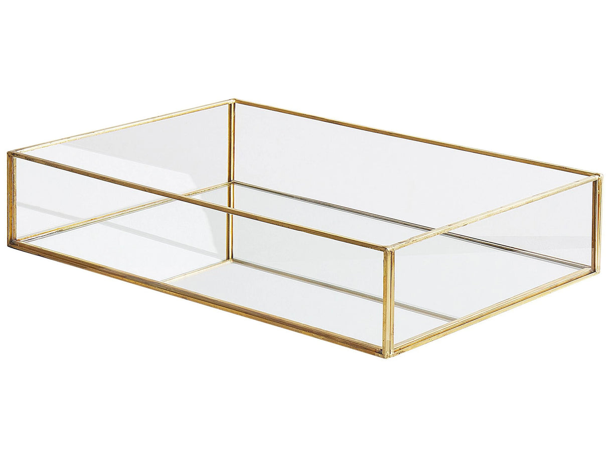 Decorative Tray Gold Metal and Glass Rectangular 30 x 20 cm Jewellery Candles Cocktail Tray Beliani