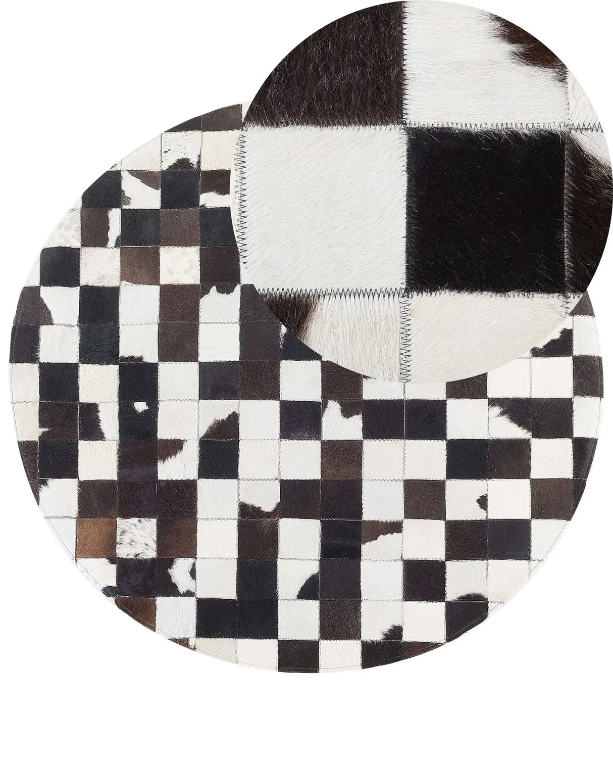 Round Rug Black and White Leather 140 cm Patchwork Hand Crafted Beliani