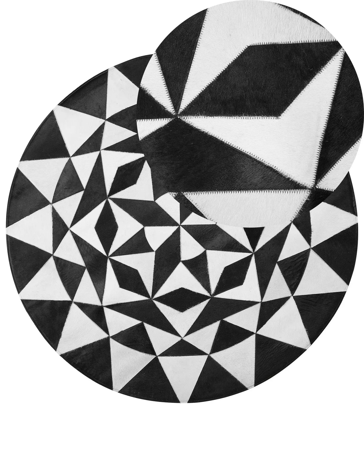 Round Rug Black and White Cowhide Leather 140 cm Handcrafted Low Pile Modern Beliani