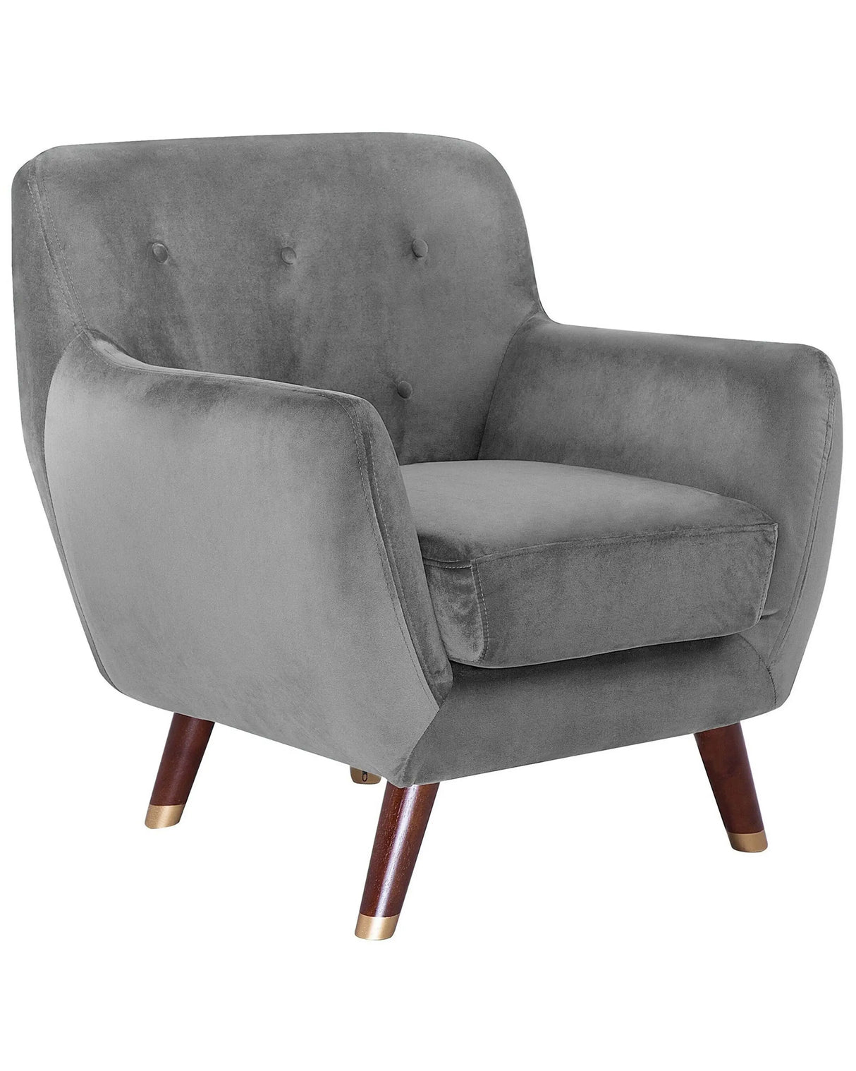 Armchair Grey Velvet Button Tufted Back Wooden Legs Beliani