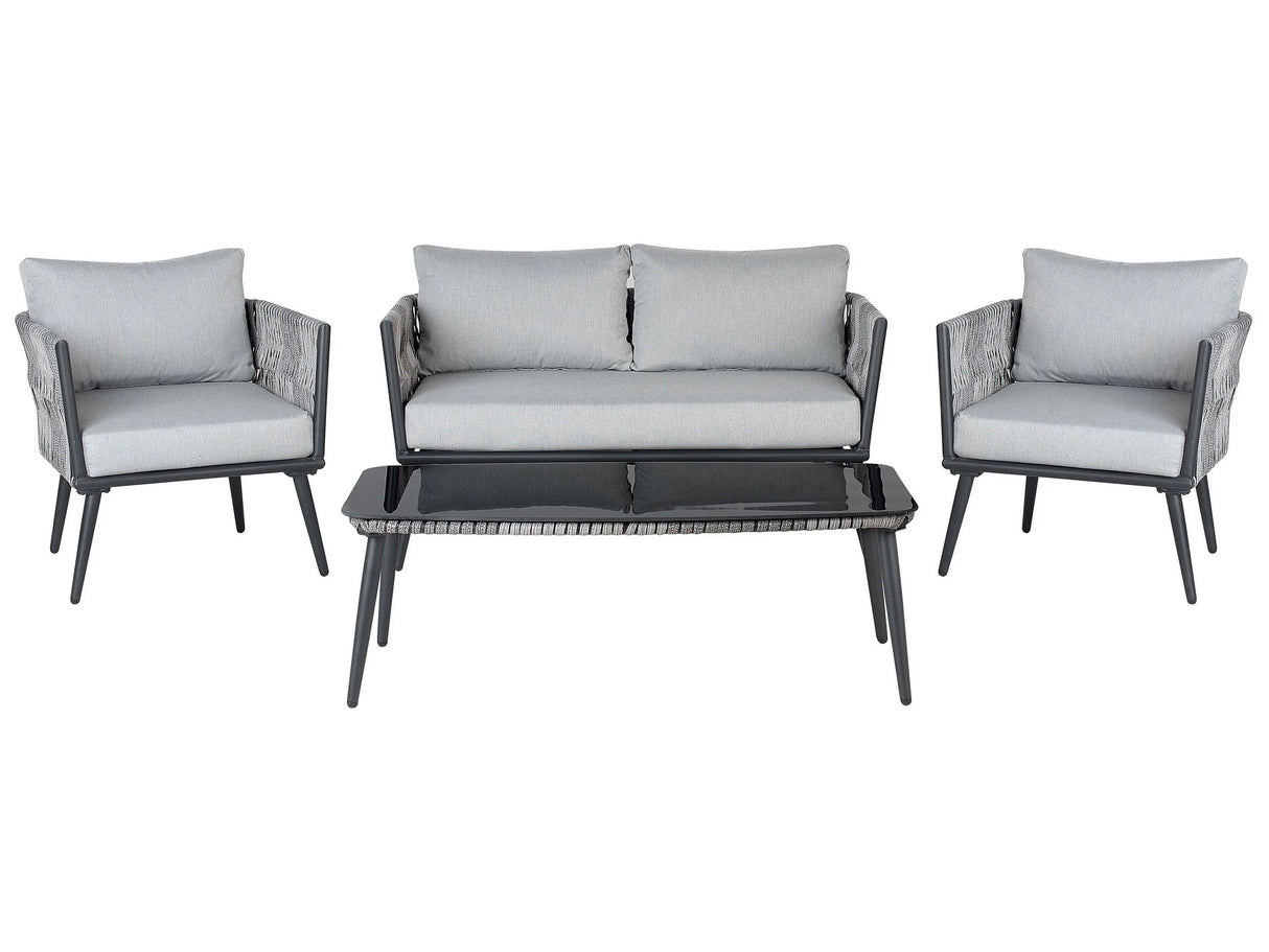 Garden Conversation Set Black PE Rattan Grey Cushions Outdoor 4 Seater with Coffee Table Beliani