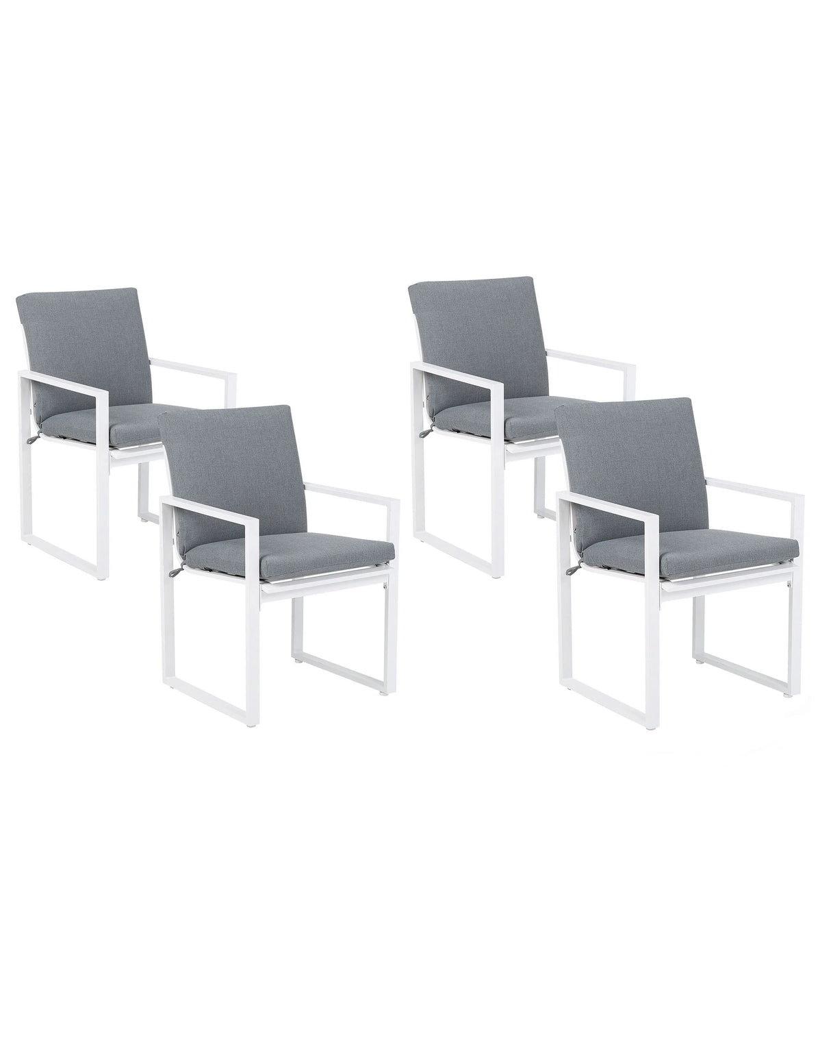 Set of 4 Garden Chairs White Aluminium Frame Outdoor Dining Chair with Grey Cushion Beliani