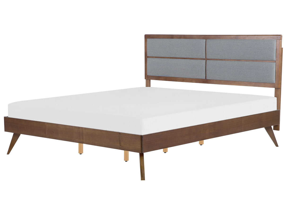 EU Super King Size Bed Dark Ash Wood MDF 6ft Frame with Upholstered Headrest and Slatted Base Beliani