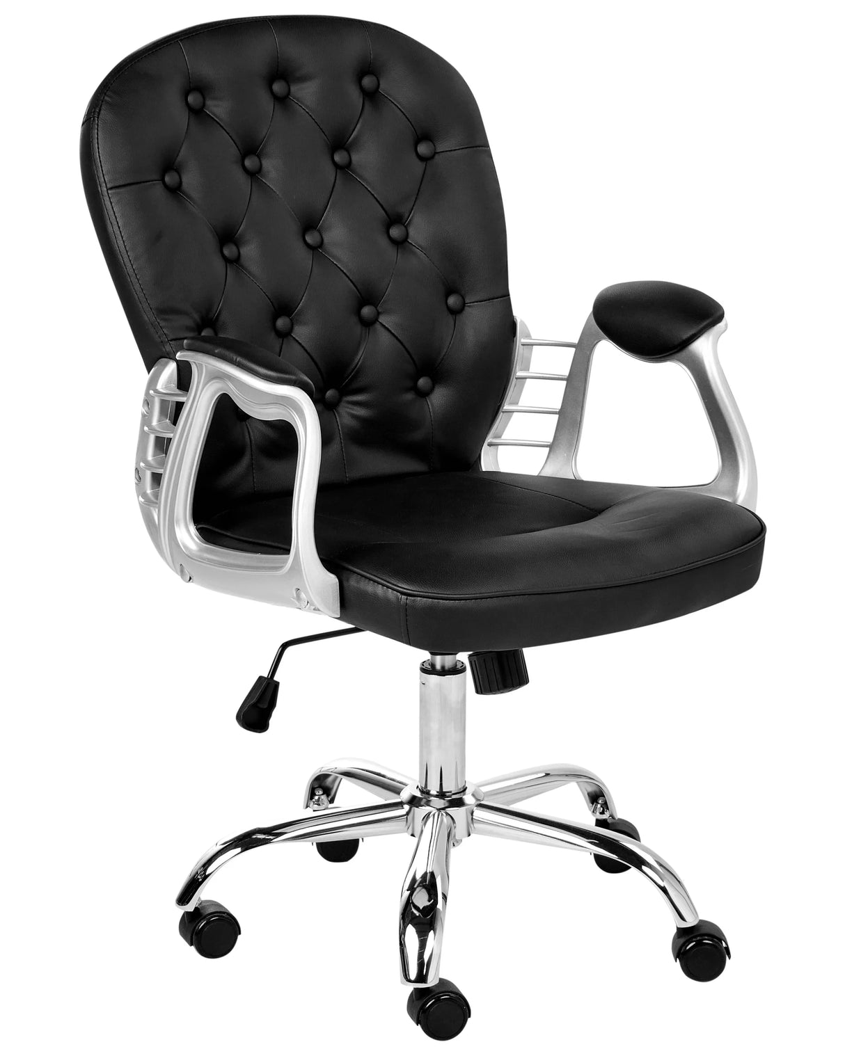 Office Chair Black Faux Leather Gas Lift Height Adjustable Button with Tufted Backrest and Full Swivel Beliani