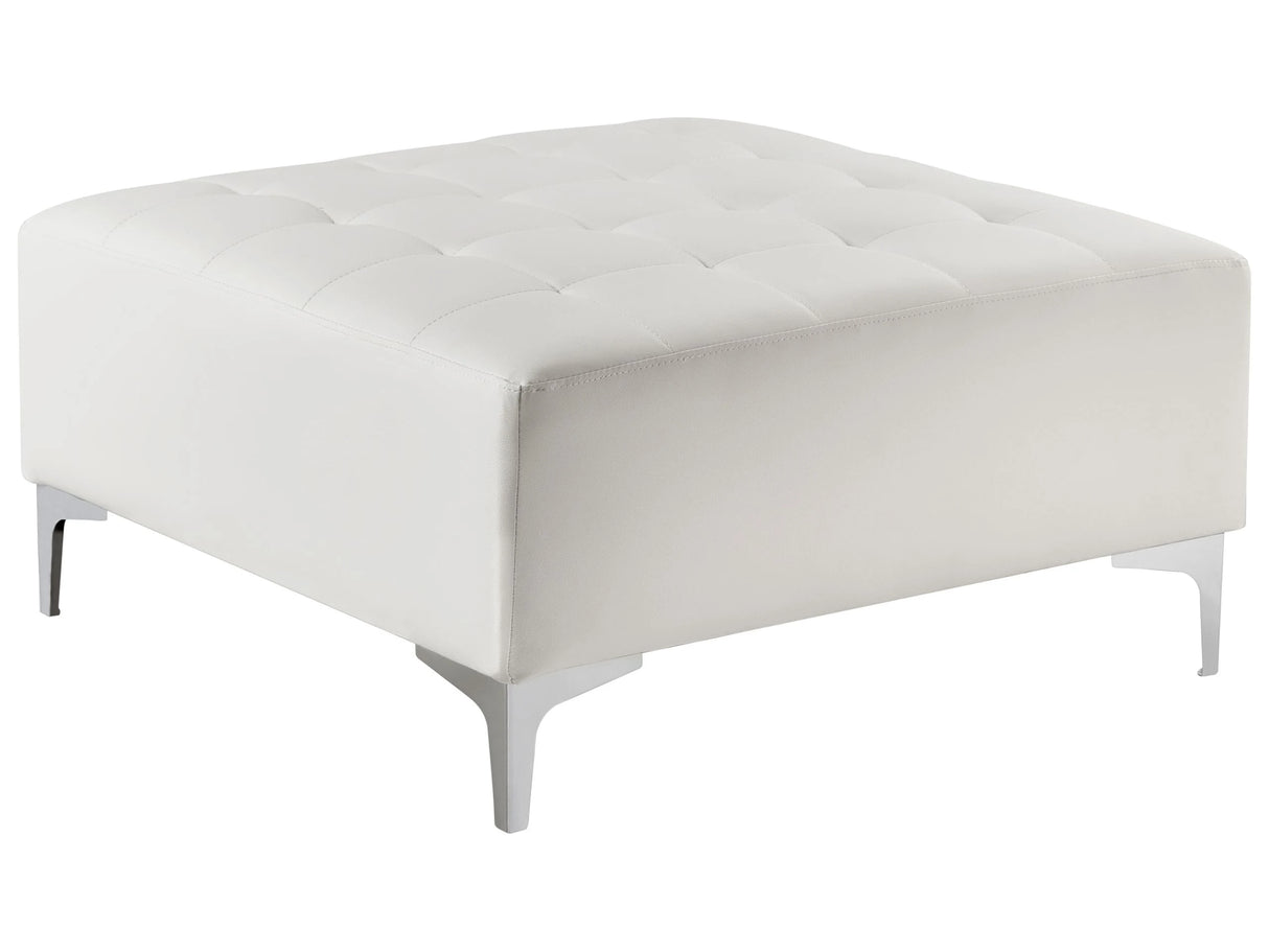 Ottoman White Faux Leather Tufted Modern Living Room Square Footstool Silver Legs Beliani