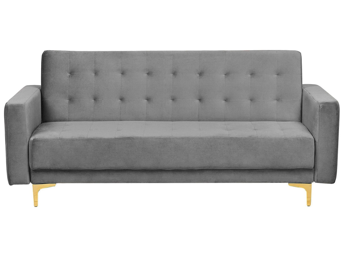 Sofa Bed Grey Velvet Tufted Fabric Modern Living Room Modular 6 Seater Gold Legs Beliani
