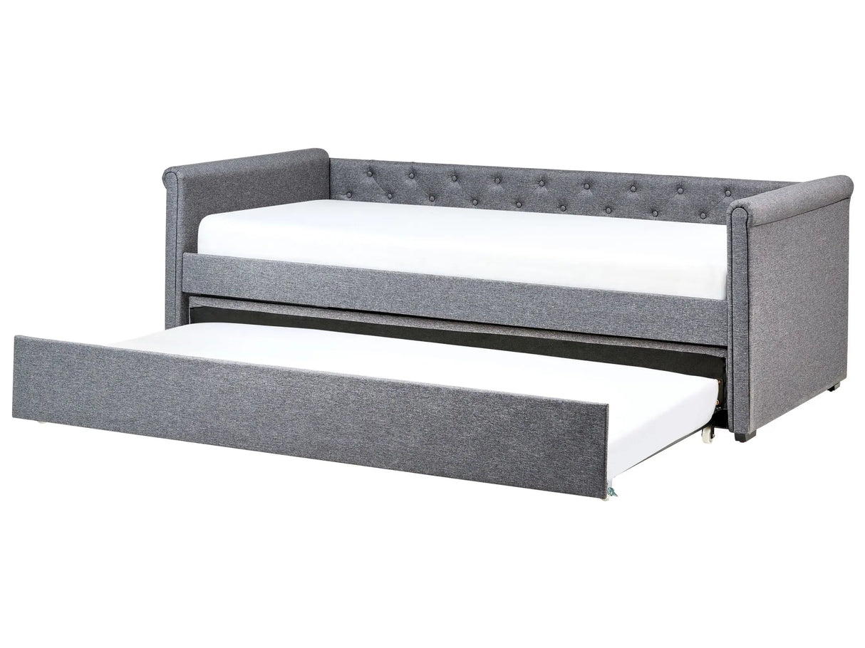Trundle Bed Grey Fabric Upholstery EU Single Size Guest Underbed Beliani