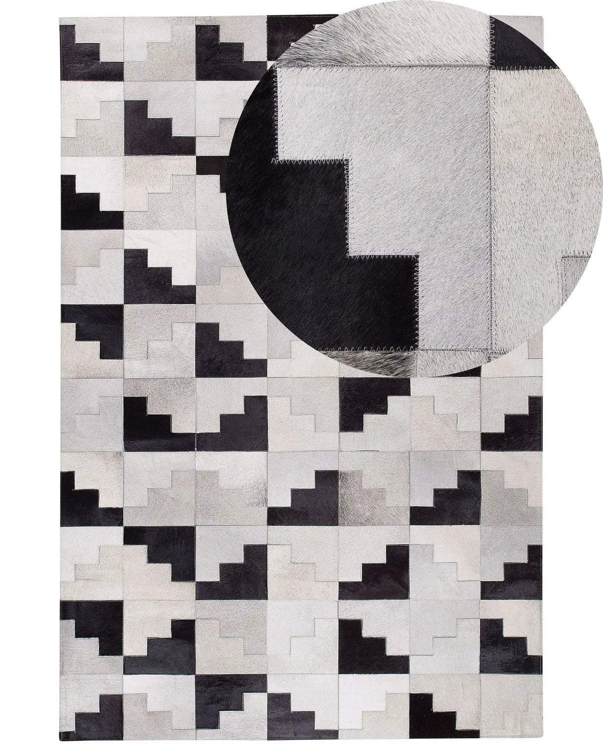 Rug Black with Grey Leather 160 x 230 cm Modern Patchwork Handmade Rectangular Carpet Beliani