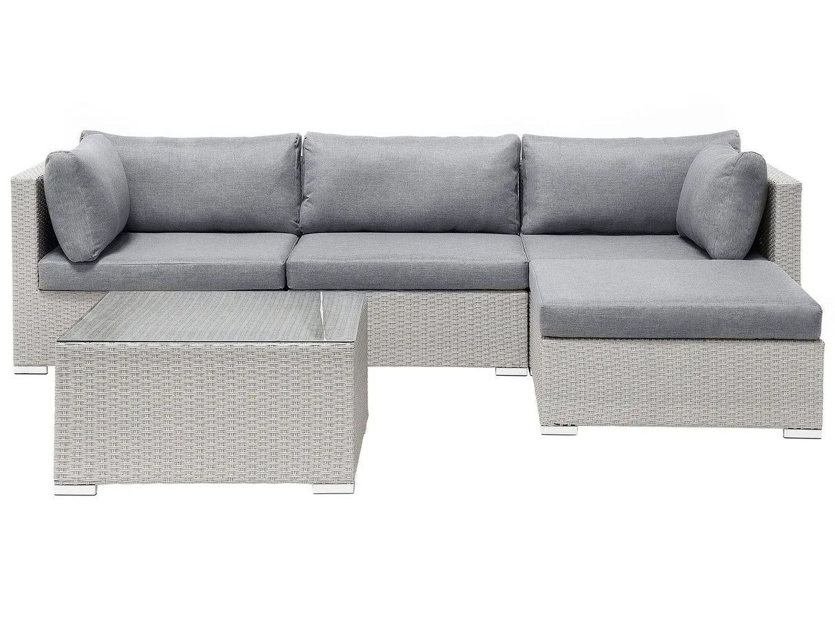 2 Piece Garden Sofa Set Beige w/ Grey Cushions 5 Seater Corner Coffee Table Beliani