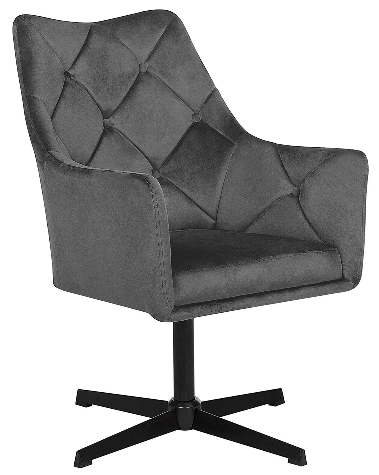 Armchair Grey Velvet 73L x 61W x 95H Tufted Back Single Metal Leg Glam Beliani