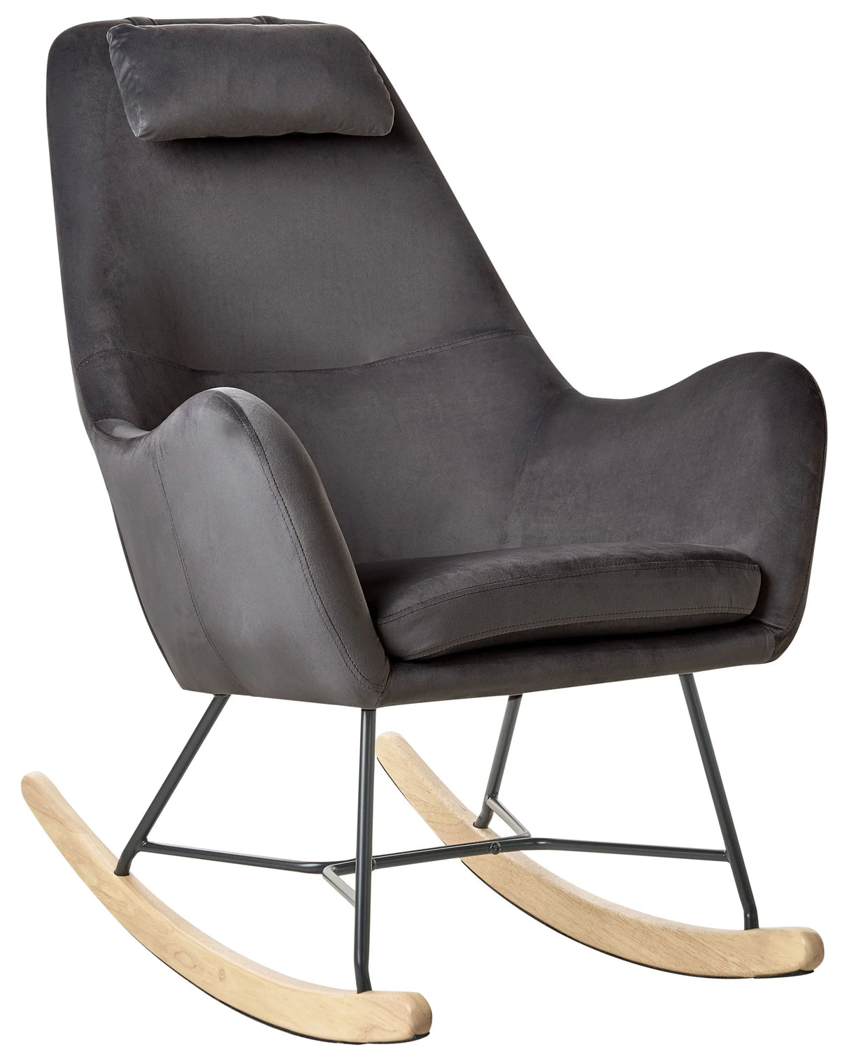 Rocking Chair Grey Velvet Metal Legs Wooden Skates Modern Beliani