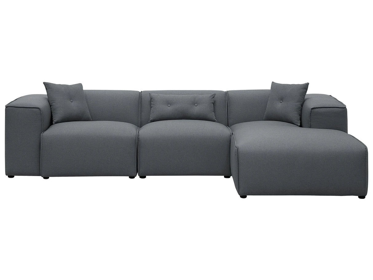Left Hand Corner Sofa Dark Grey 3 Seater Polyester Upholstery Extra Scatter Cushions Modern Beliani