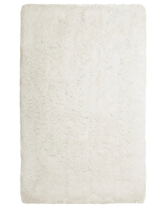 Shaggy Area Rug High-Pile Carpet Solid White Polyester Rectangular 140 x 200 cm Beliani