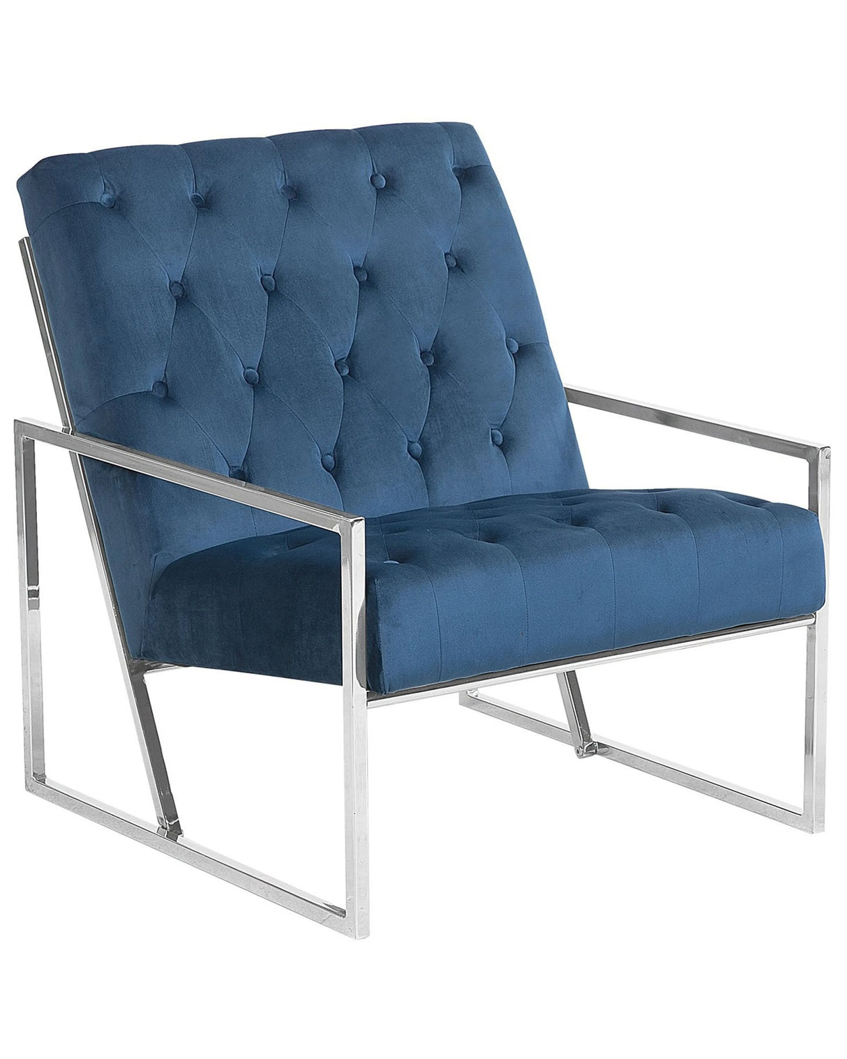 Armchair Blue Velvet 83L x 69W x 83H Button Tufted Backrest Metal Frame Modern Glam Beliani