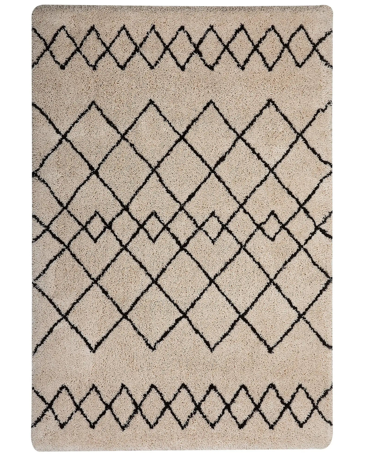 Area Rug Beige and Black Polyester Fabric 160 x 230 cm Geometric Pattern Rectangular Beliani