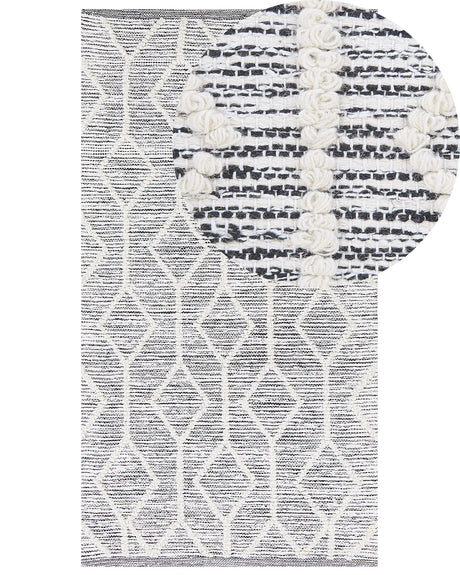 Rug Grey with Beige Wool and Cotton 80 x 150 cm Geometric Pattern Hand Woven Flatweave Beliani