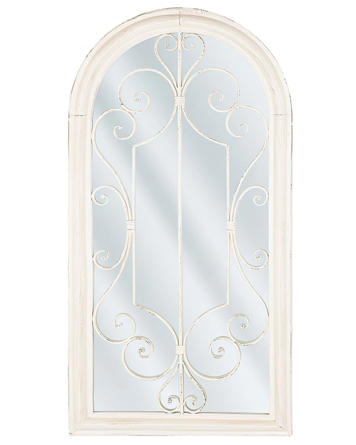 Wall Hanging Mirror Off-White 49 x 97 cm Window Shape Metal Frame Vintage Beliani