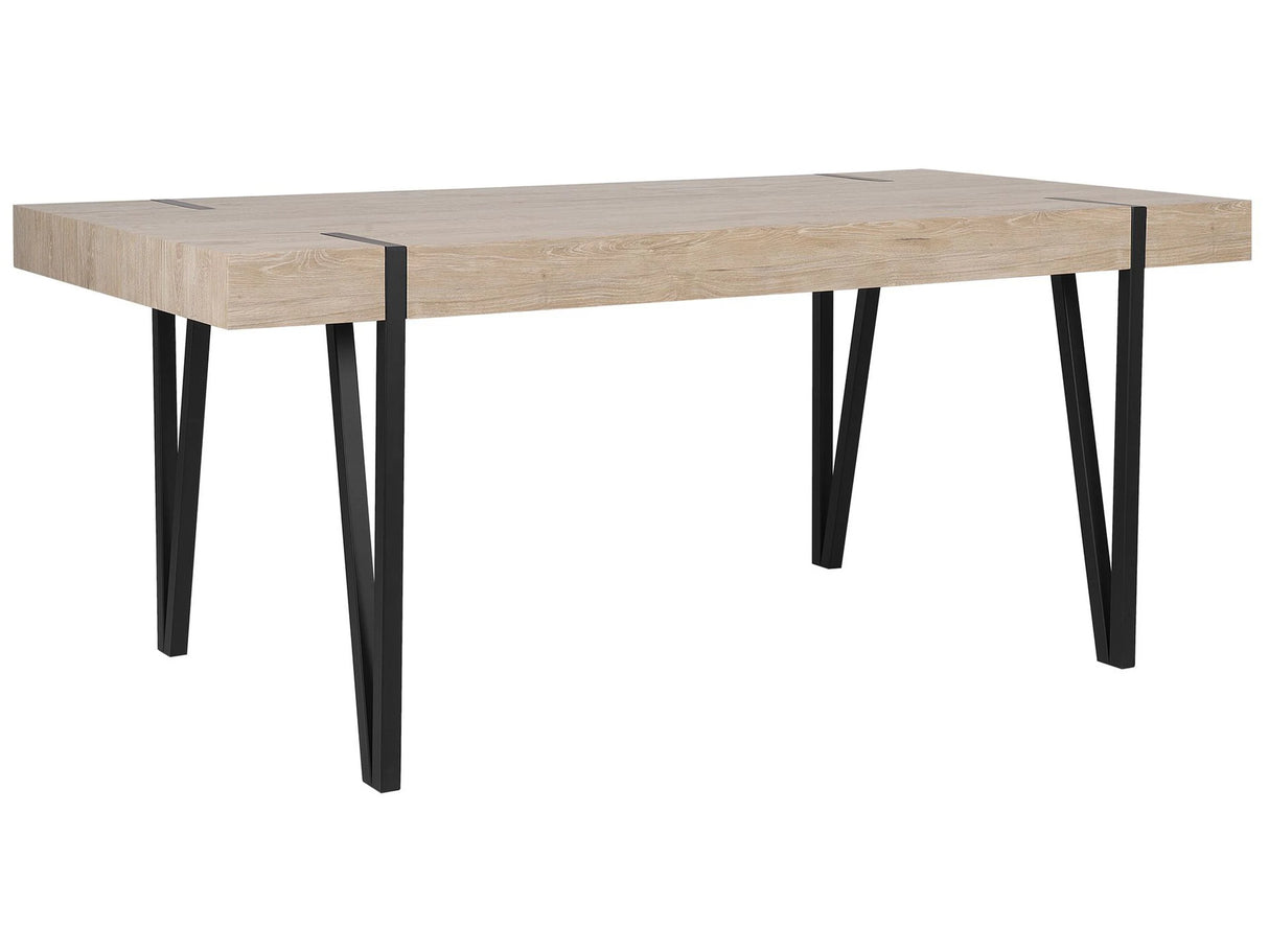 Dining Table Light Wood Top Black Metal Hairpin Legs 180 x 90 cm Rectangular Industrial Style Beliani