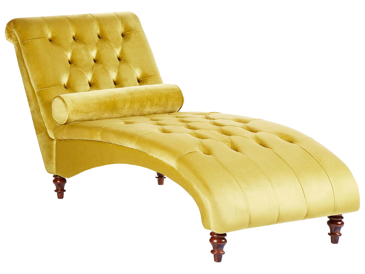 Chaise Lounge Mustard Yellow Velvet Chesterfield Buttoned Modern Living Room Chaise Wooden Legs Beliani