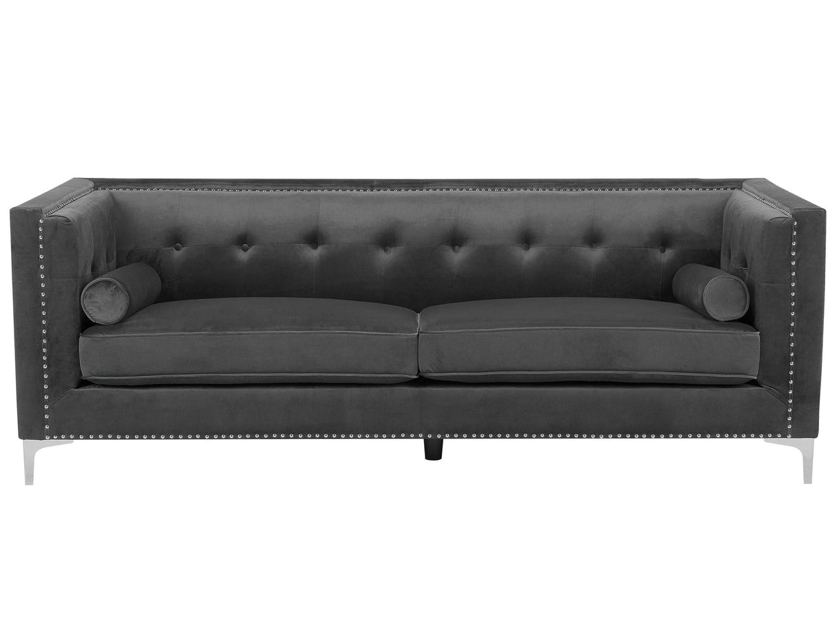 Velvet 3 Seater Sofa Dark Grey Glamour Buttoned Back Beliani