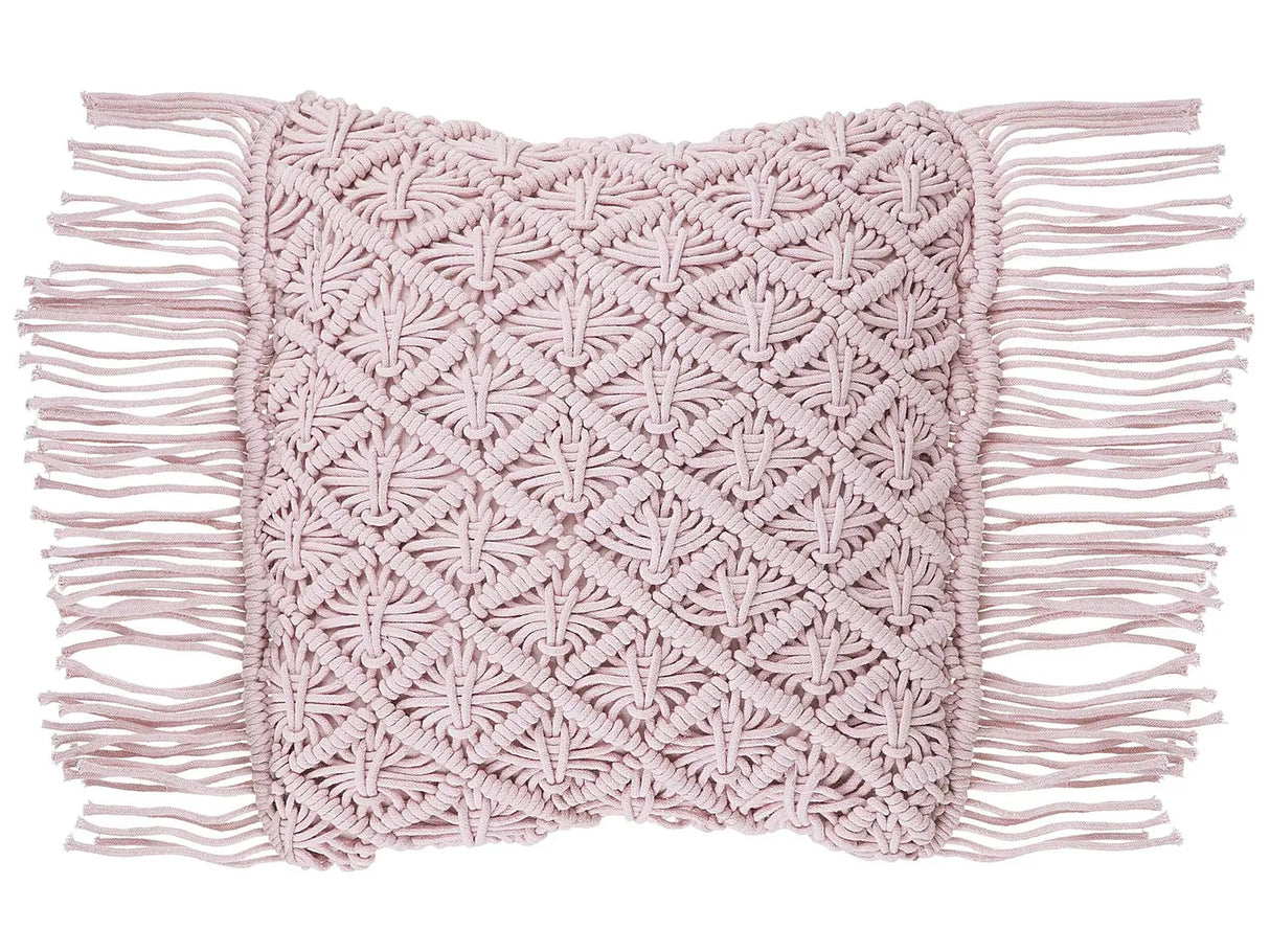 Decorative Cushion Pink Cotton Macram 40 x 40 cm with Tassels Rope Boho Retro Decor Accessories Beliani
