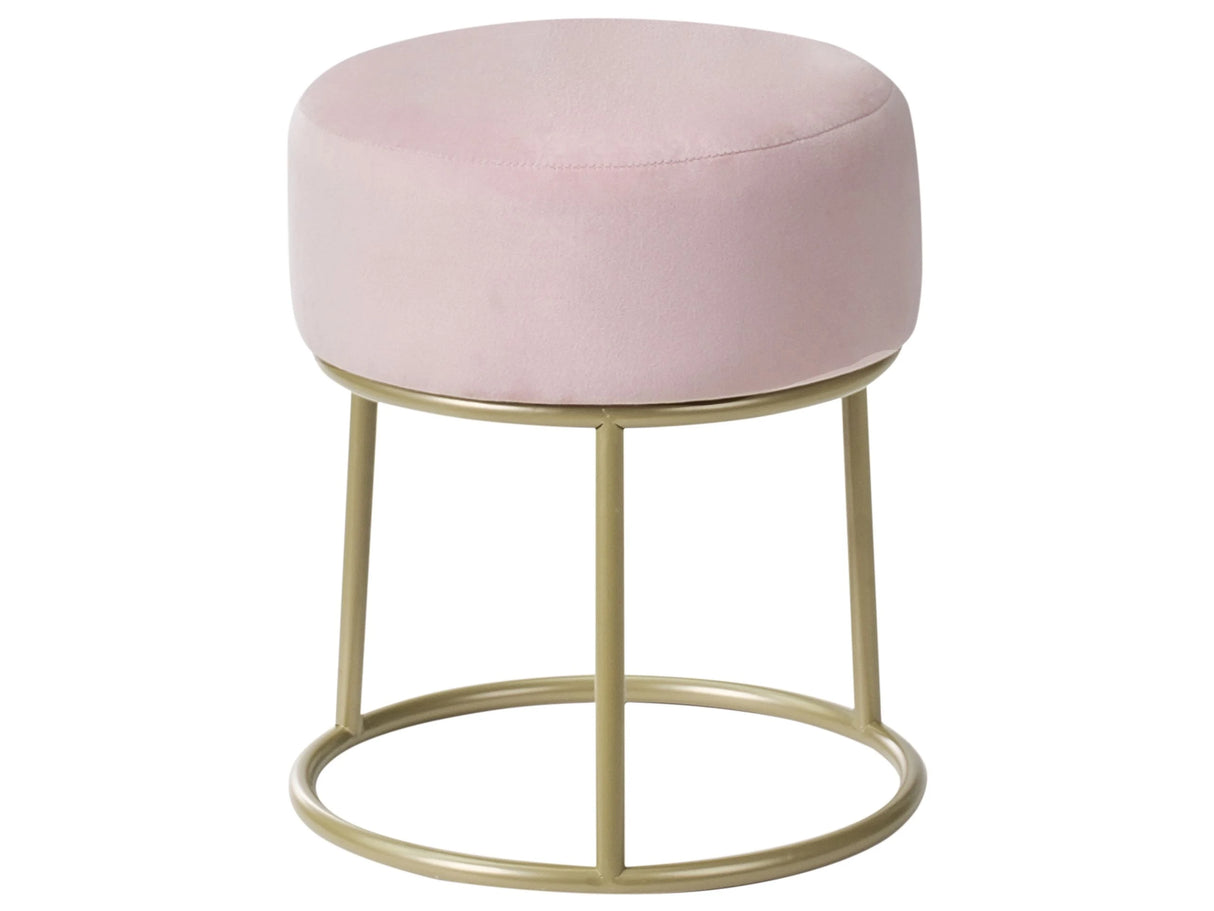 Footstool Pastel Pink Velvet with Gold Metal Base Glam Modern Beliani
