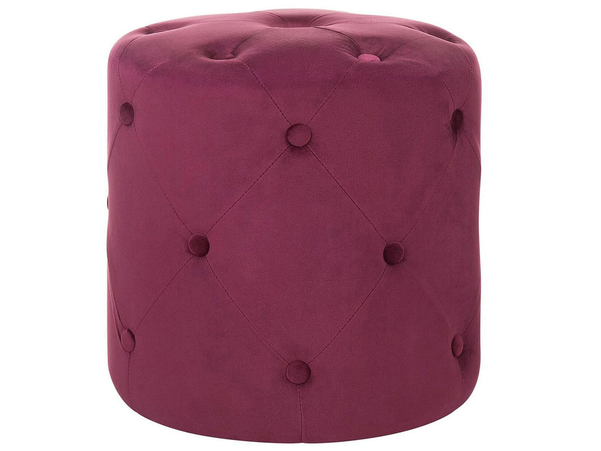 Round Tufted Dark Red Ottoman Pouffe Quilted Footstool Chesterfield Beliani