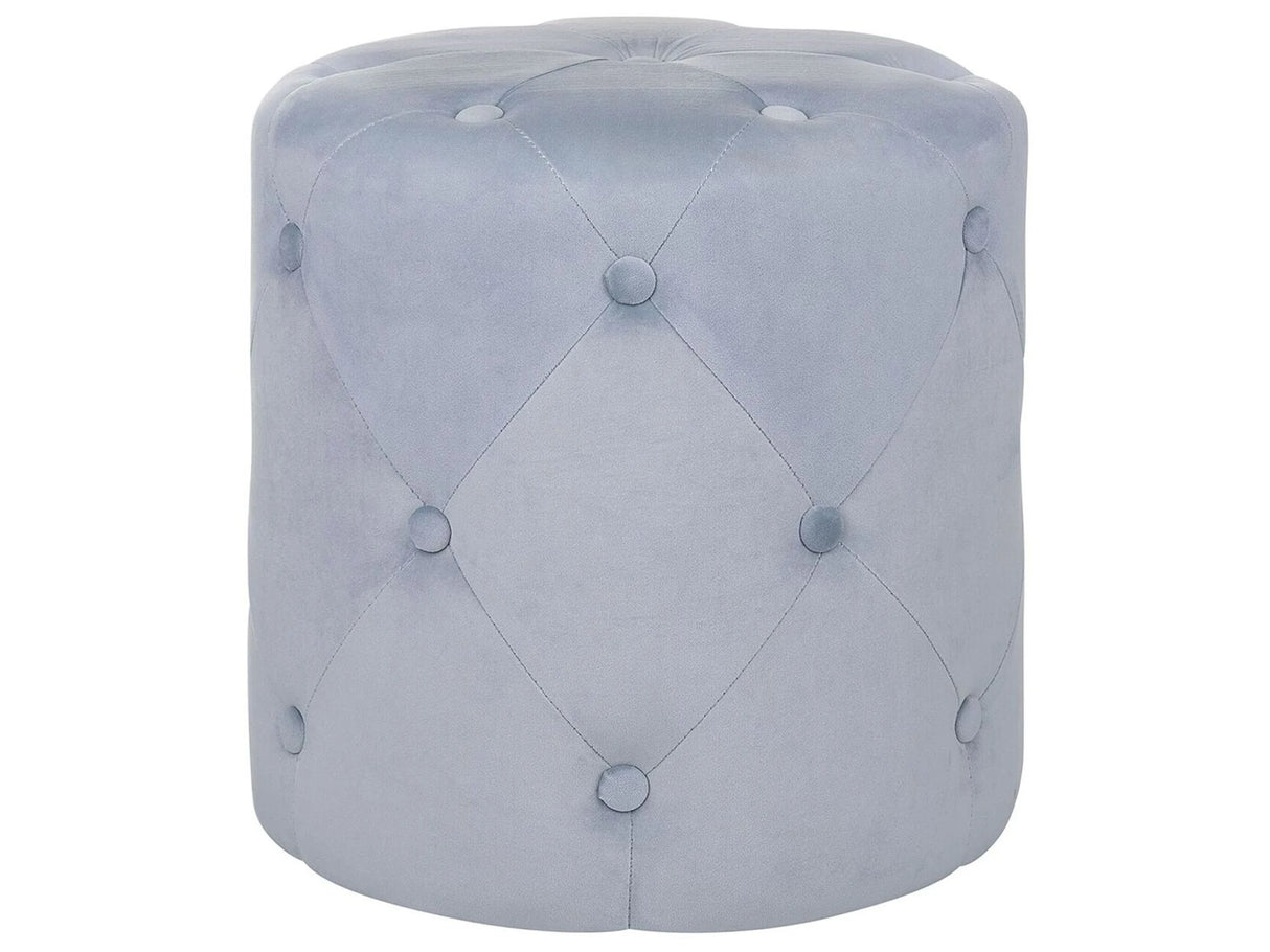 Round Tufted Light Grey Ottoman Pouffe Quilted Footstool Chesterfield Beliani