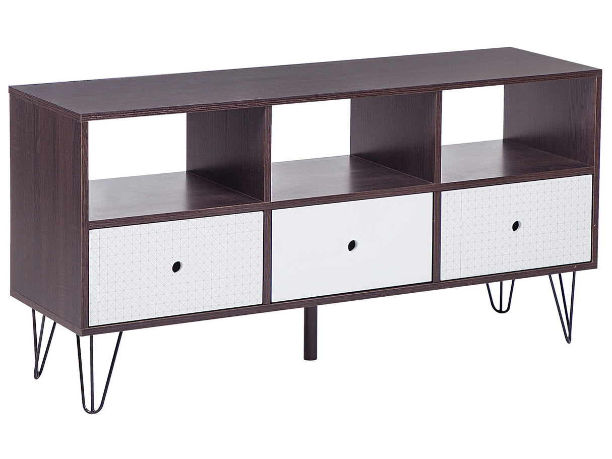 TV Stand Dark Wood with White for up to 50 TV Media Unit with 3 Drawers Shelves Beliani