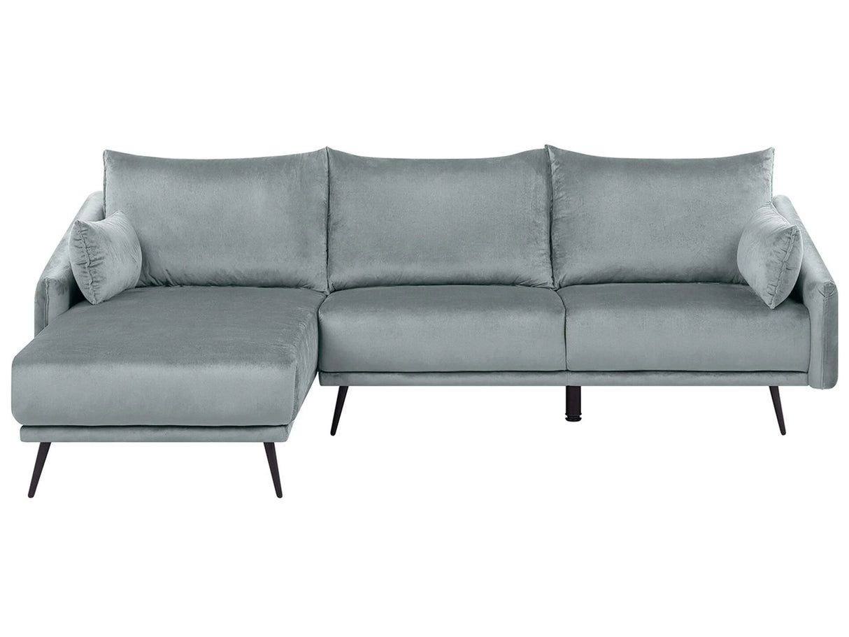 Corner Sofa Grey Velvet Right Hand L-Shaped 3 Seater with Chaise Longue Metal Legs Modern Living Room Beliani