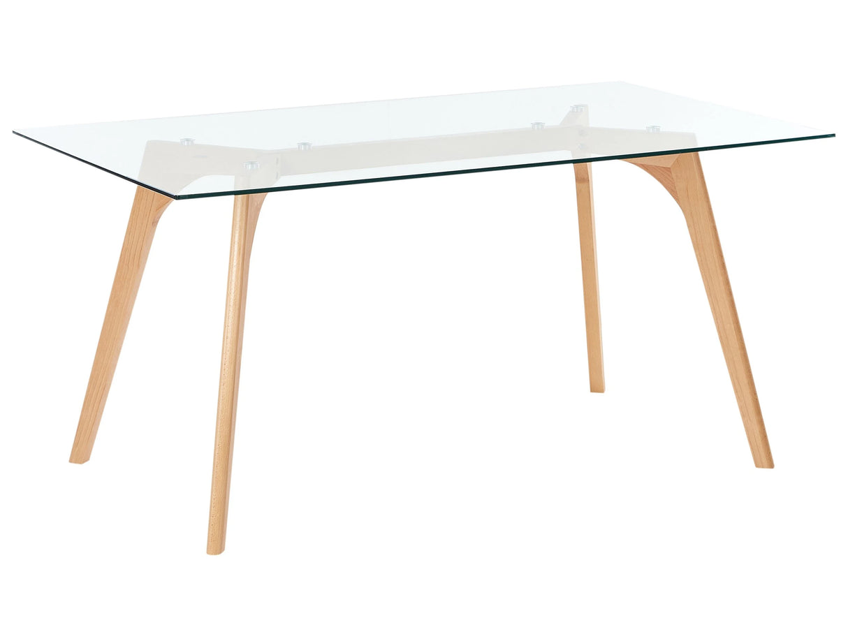 Dining Table Transparent 160 x 90 cm Glass Top Wooden Legs Rectangular Scandinavian Modern Beliani