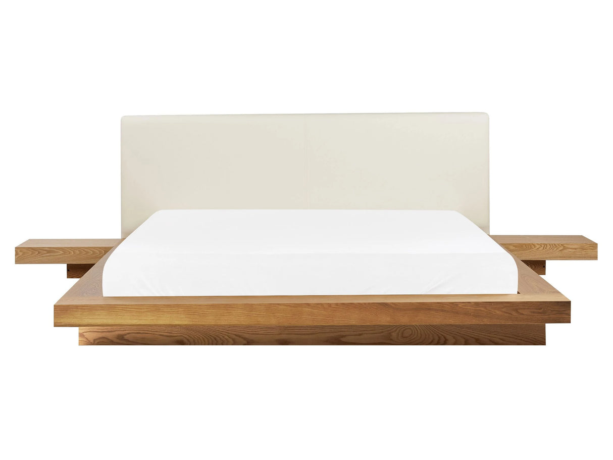 Japan Waterbed Natural Ash Wood EU King Size 5ft3 Wooden MDF Faux Leather Headboard Low Profile Bed Bedroom Beliani