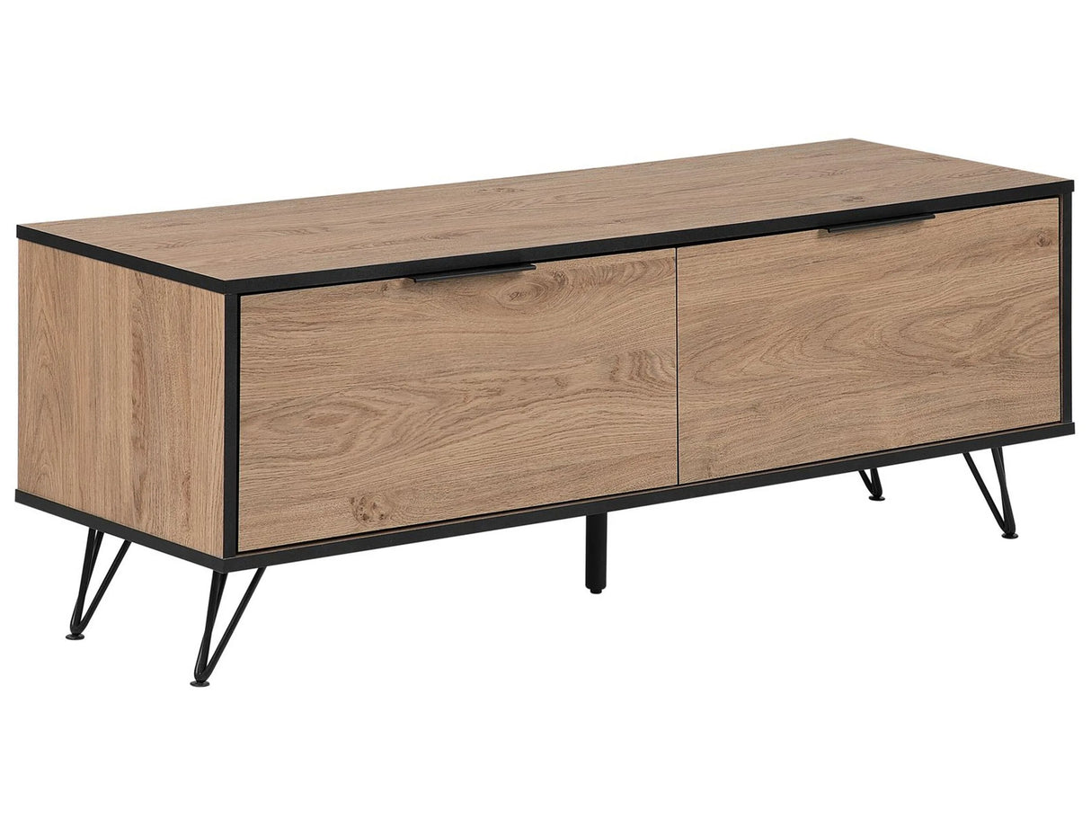 TV Stand Light Wood Particle Board Metal Legs for up to 55 TV Modern Media Unit with 2 Cabinets Cable Management Beliani