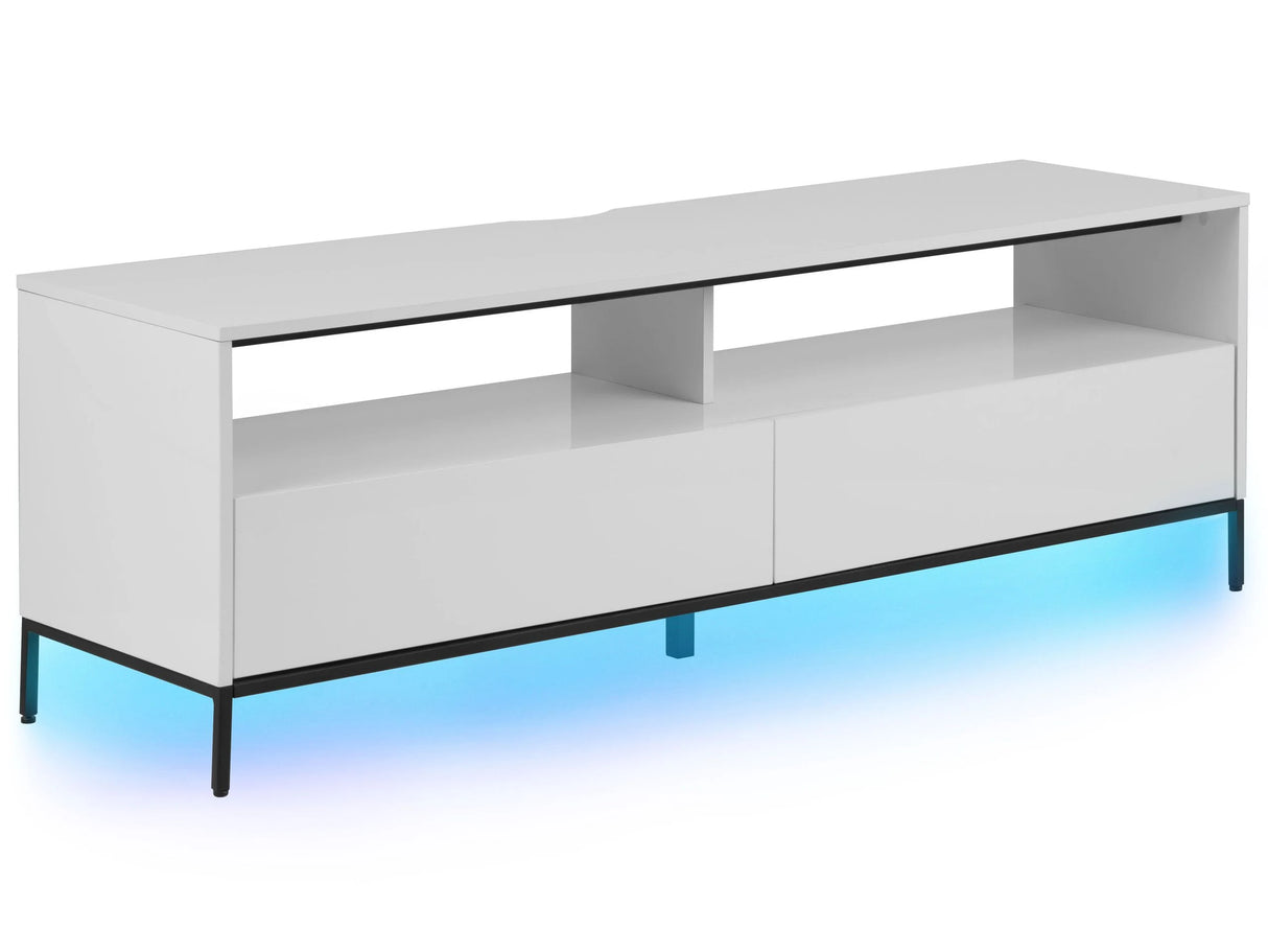 TV Stand White with LED for up to 70 TV Media Unit with 2 Drawers Shelves Beliani