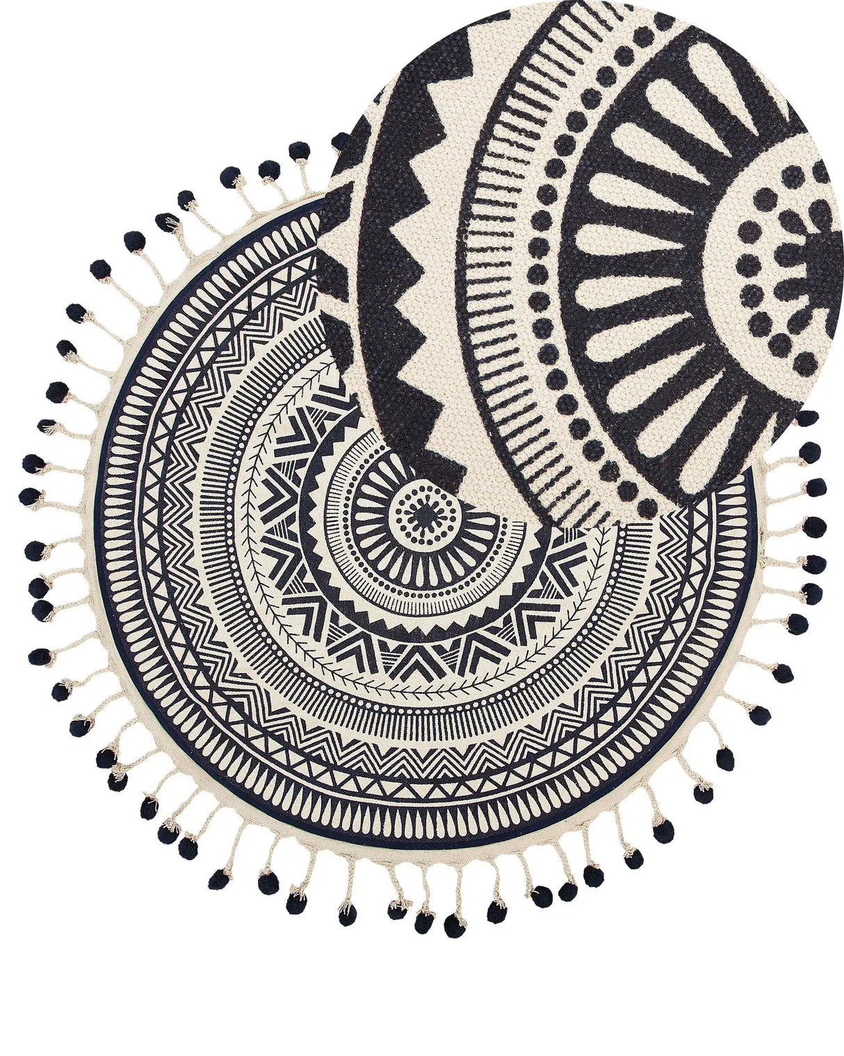 Area Rug Cream Navy Blue Cotton Round Tassels Living Room 120 cm Beliani