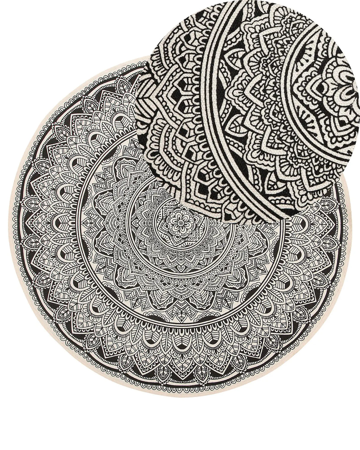 Area Rug Black Cotton Round Oriental Living Room 120 cm Beliani