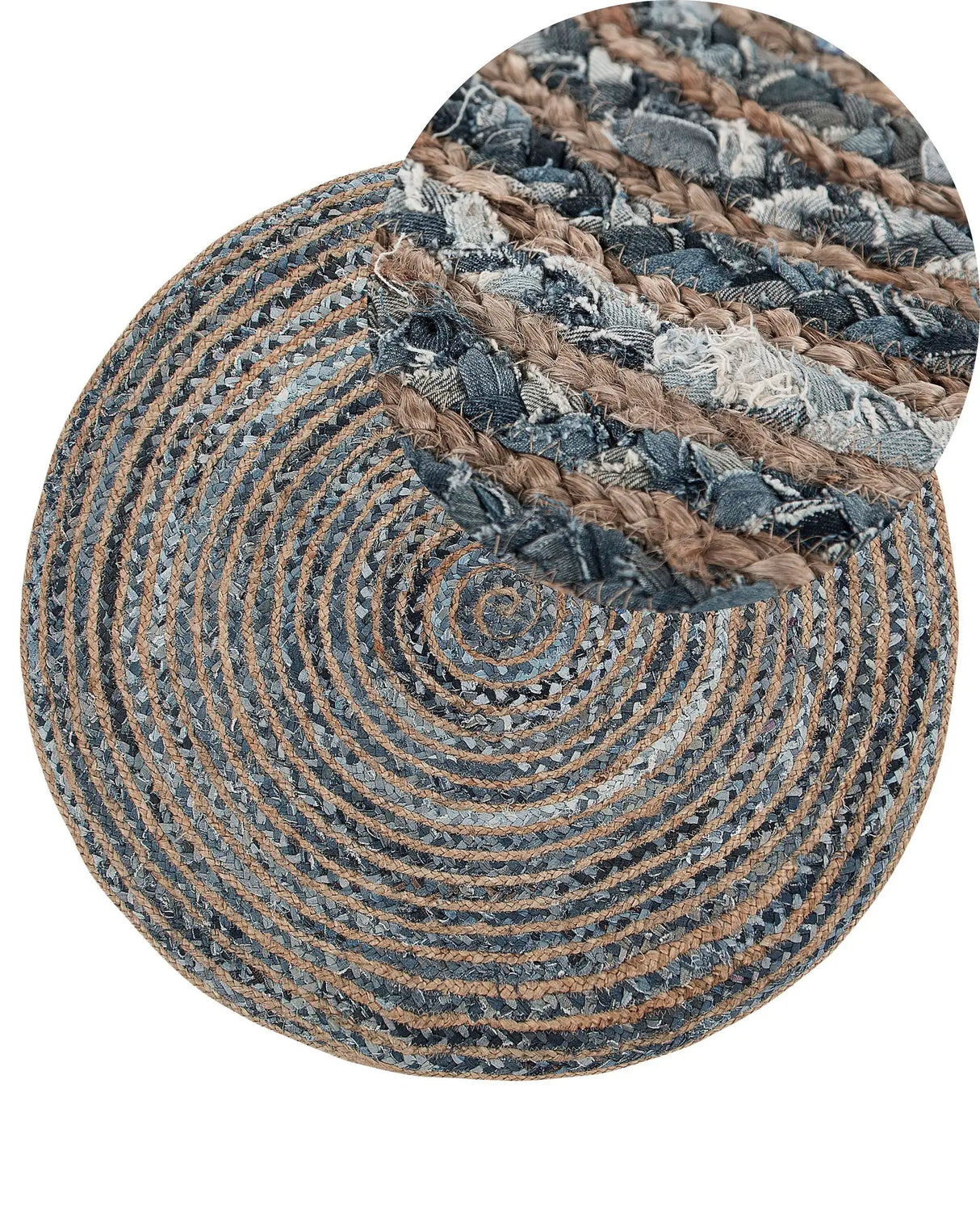 Area Rug Blue Jute Round Boho Living Room 120 cm Beliani