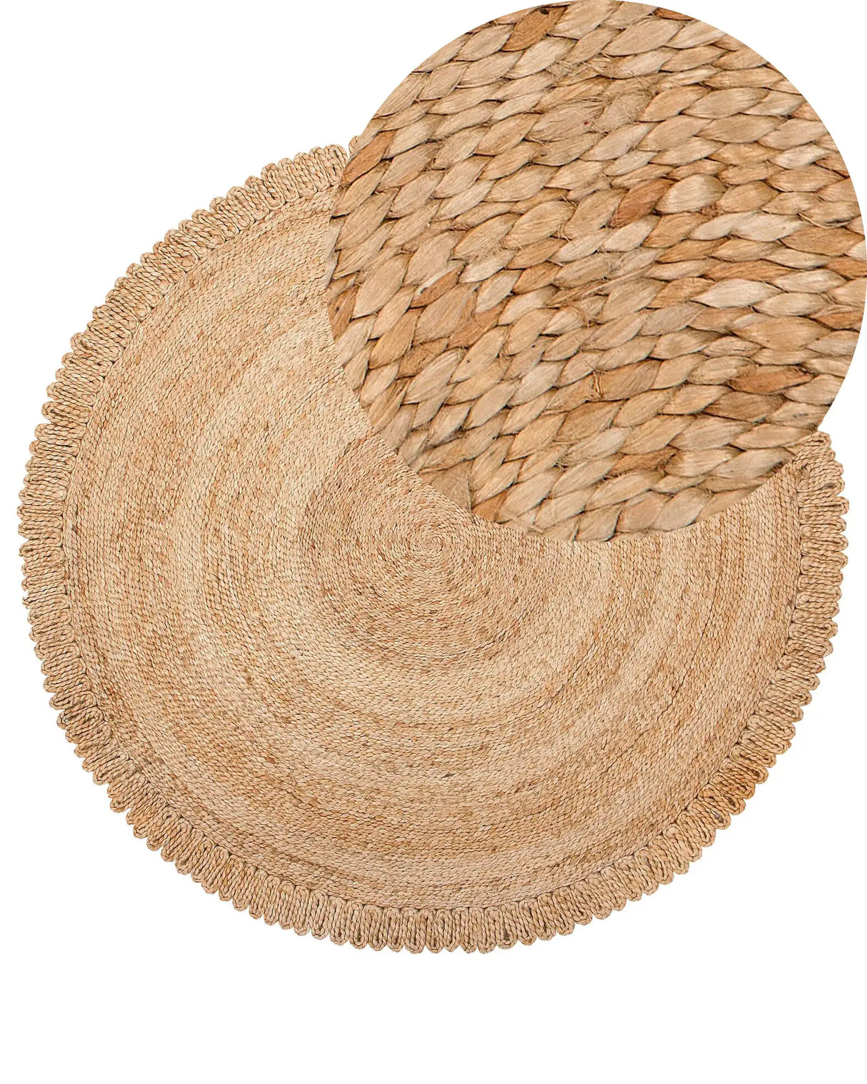 Area Rug Beige Round 140 cm Boho Rustic Spiral Braided Plaited Natural Jute Living Room Bedroom Dining Room Beliani